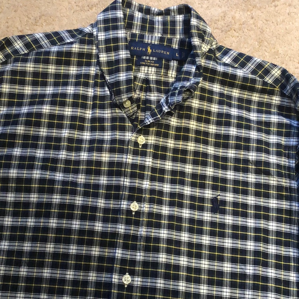 Slim fit stretch oxford plaid button up